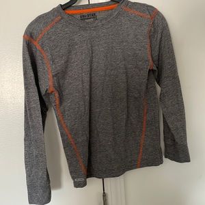 Dri-Star performance boys large (10-12) long sleeve tee; Gray with orange lining